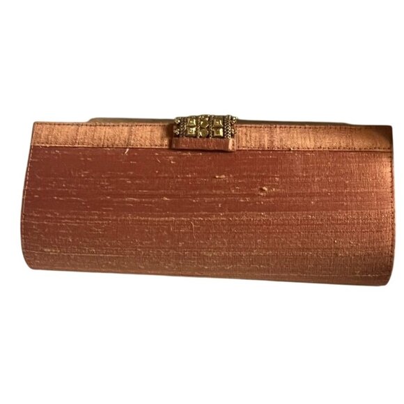 Fabindia Bronze Silk Evening Clutch With Embellished Clasp Exotic Elegant - Picture 5 of 8